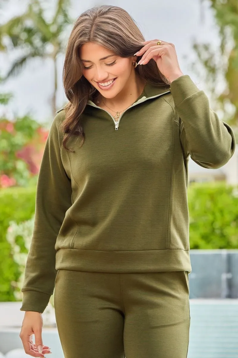 "In Flight" Half Zip Pullover (Olive)