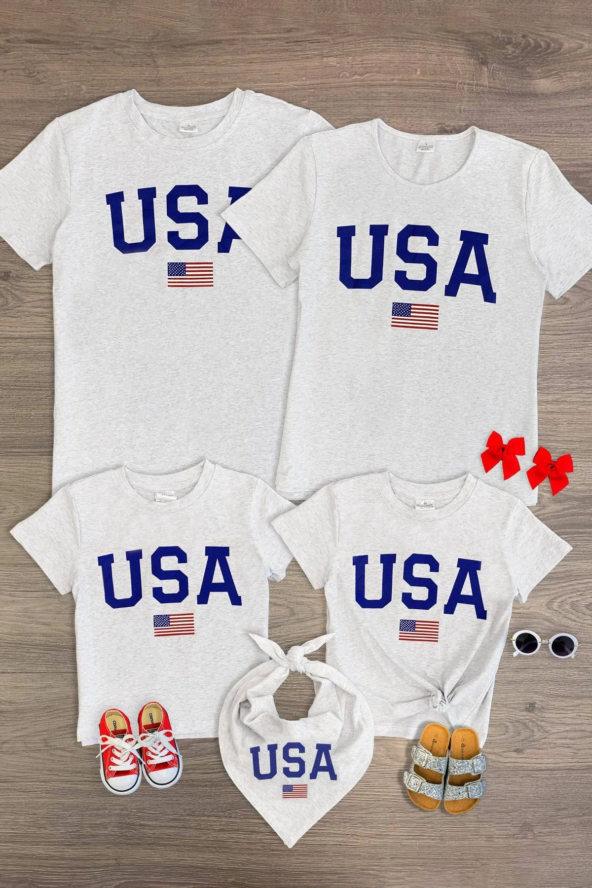 "USA" Gray American Flag Matching Family Tops