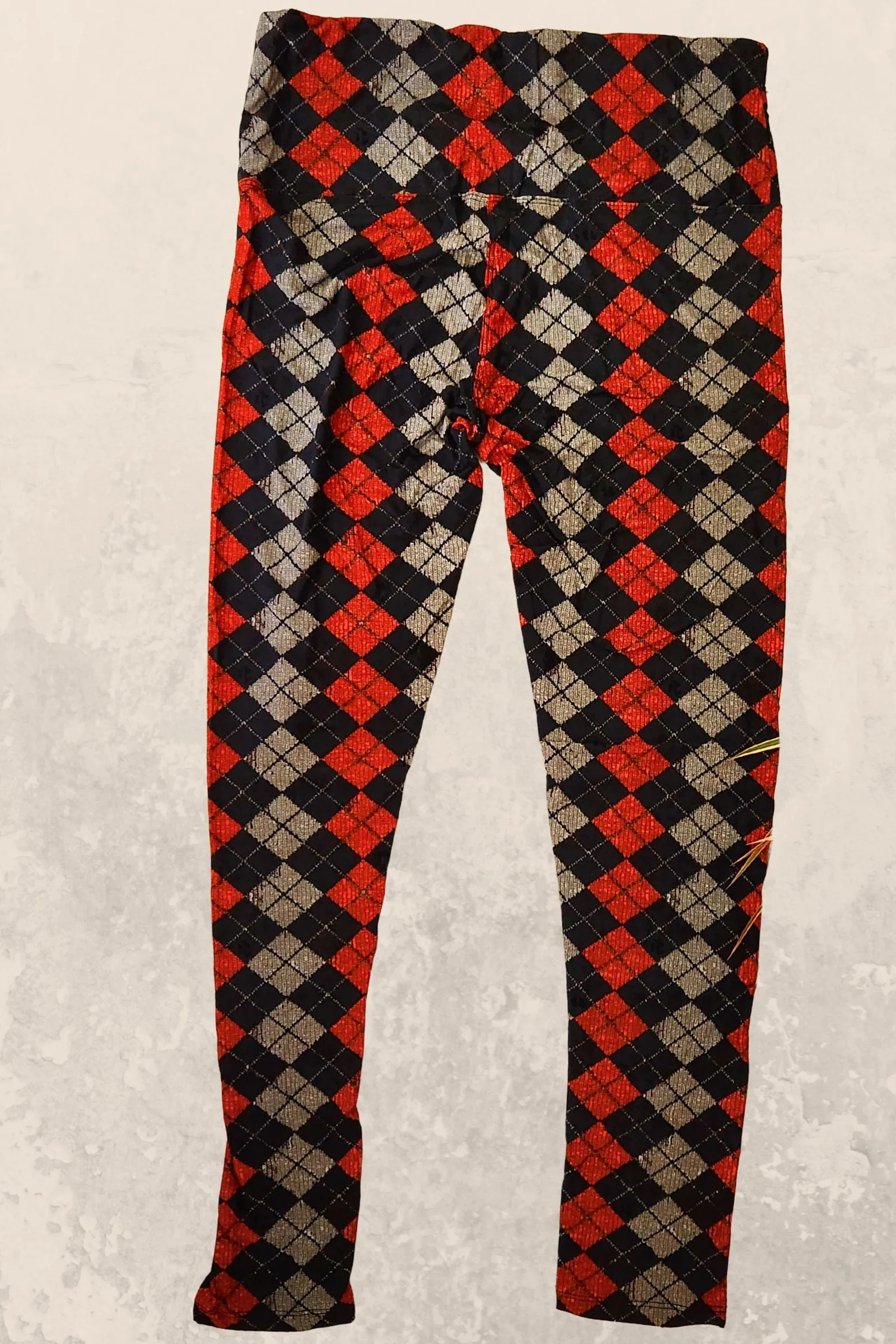 Red & Gray Argyle Yoga Leggings