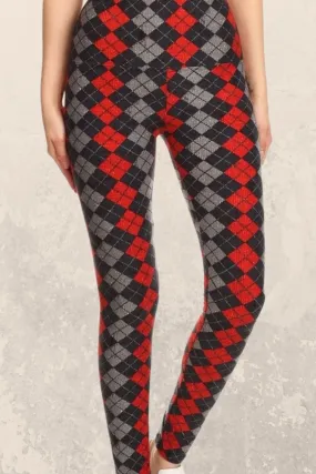 Red & Gray Argyle Yoga Leggings