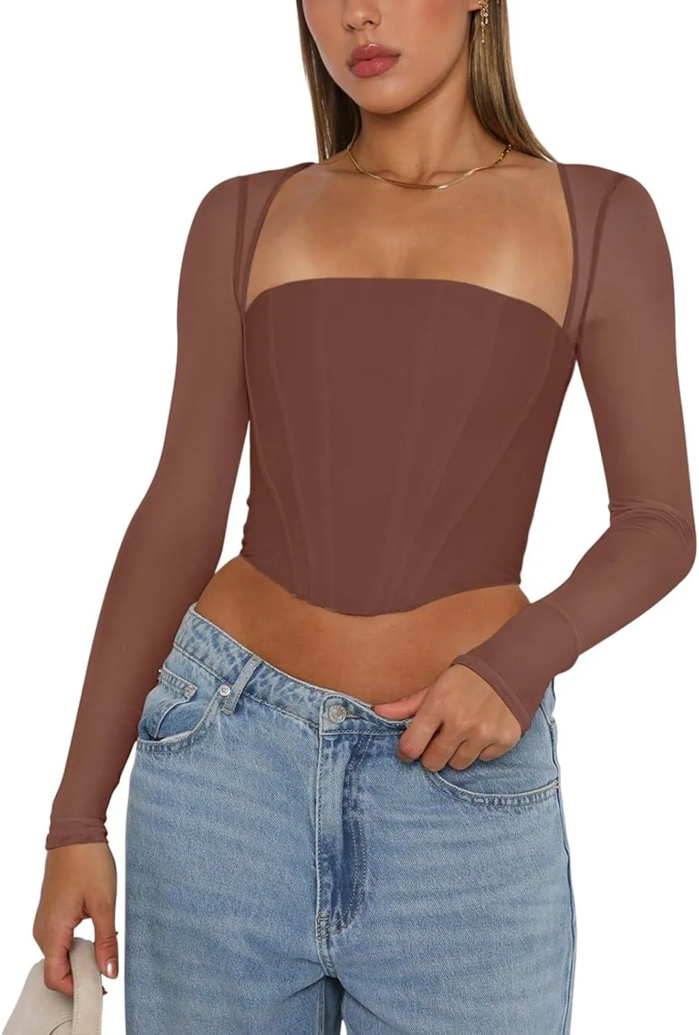 Refined Mesh Boned Corset Crop Top