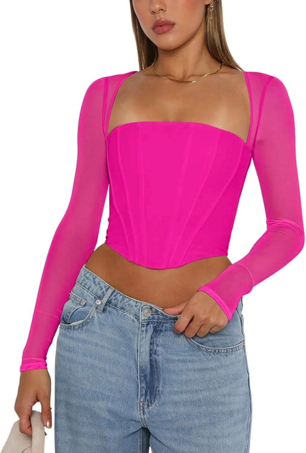 Refined Mesh Boned Corset Crop Top