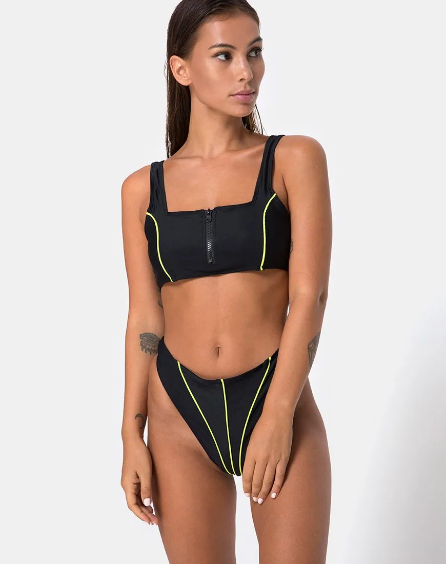 Shielle Bikini Bottom in Black with Contrast Piping