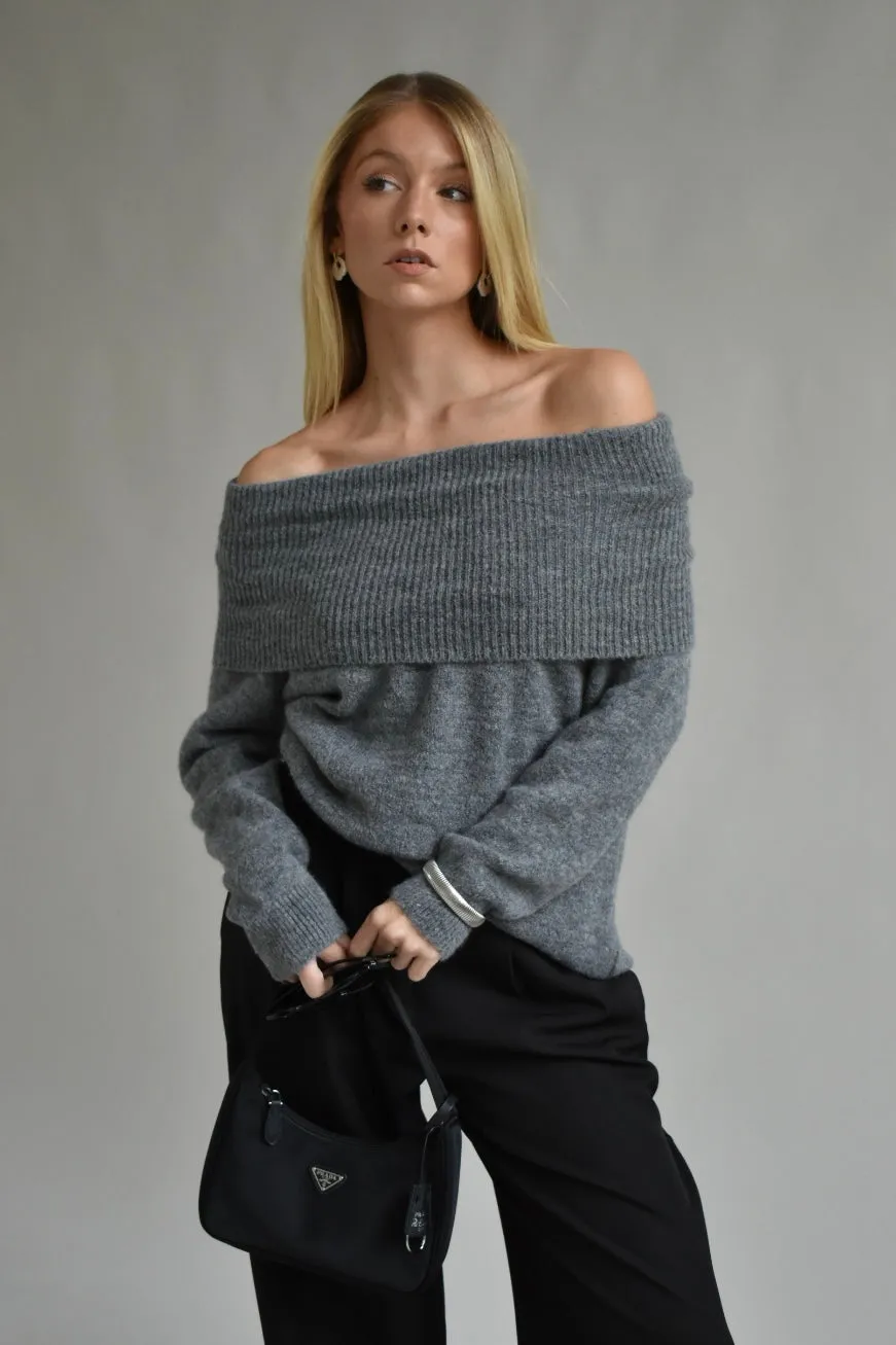 Soft off shoulder trui  - Grijs