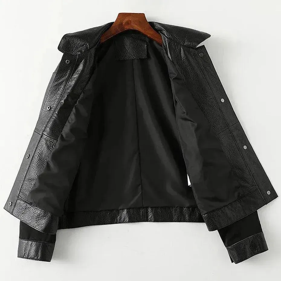 Spliced Leather Jacket For Women