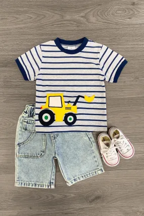 Striped Bulldozer Denim Short Set