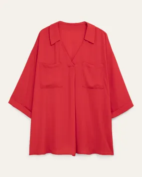 Sylvia Pocketed Popover Blouse | Red