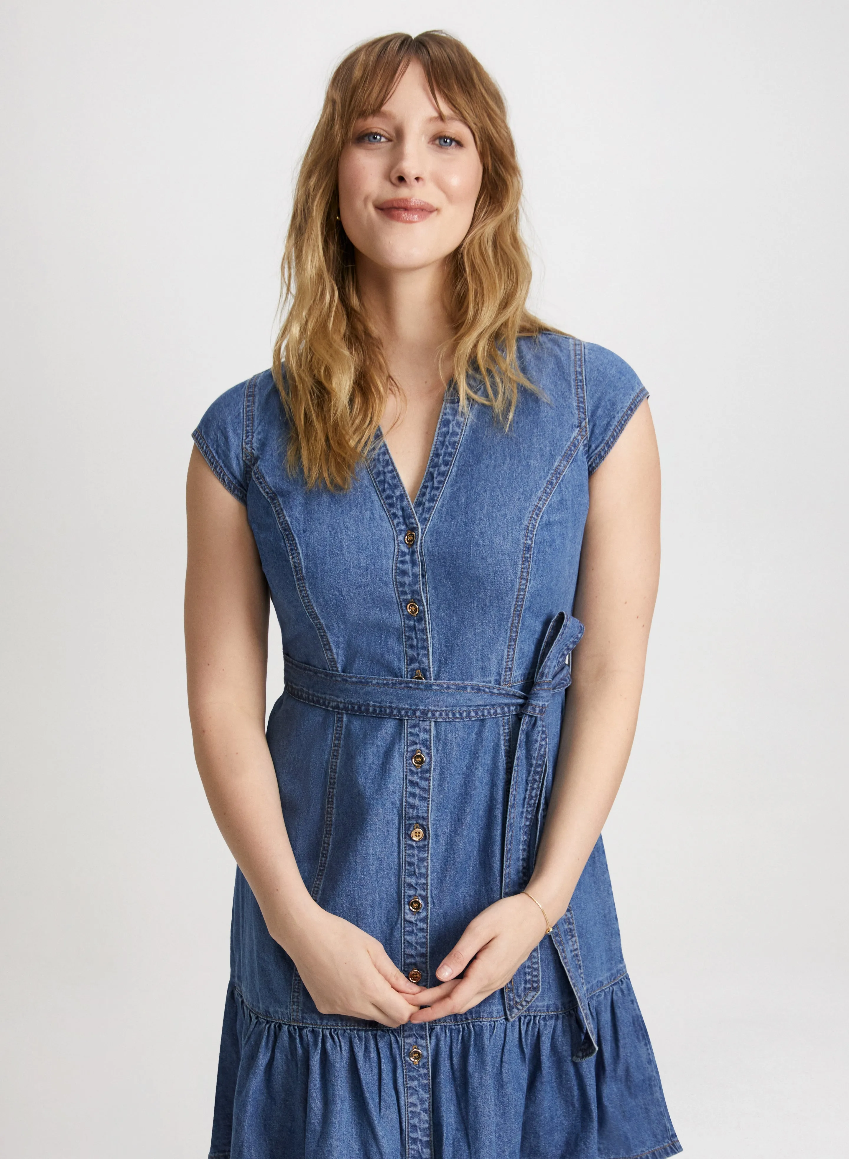 Tiered Denim Shirt Dress