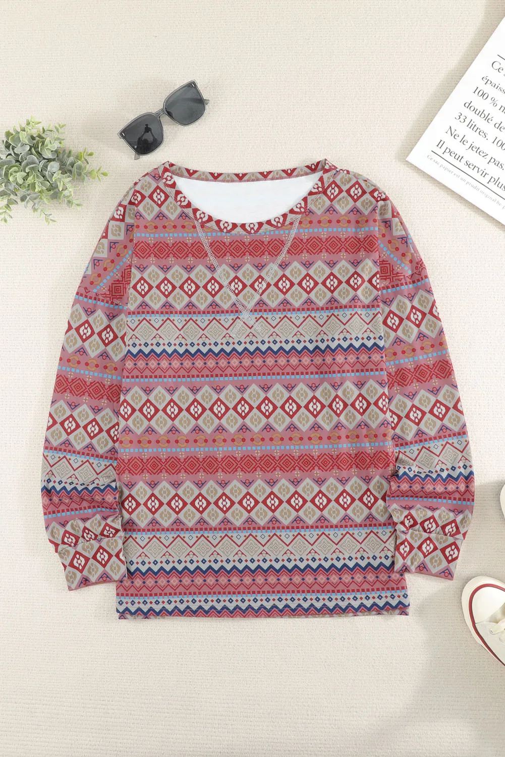 Tribe Print Loose Long Sleeve Top