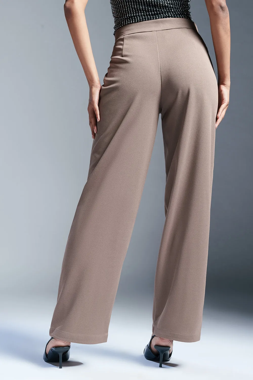 Warm Greige Women's Textured Korean Pants