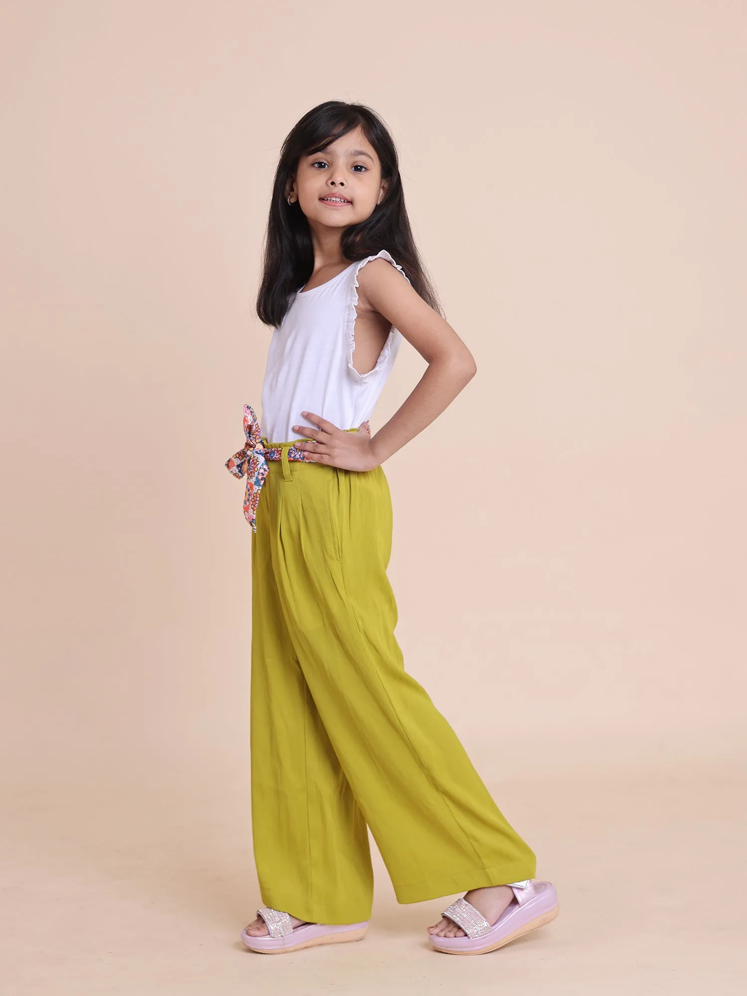 White top detailing with flared palazzo pant