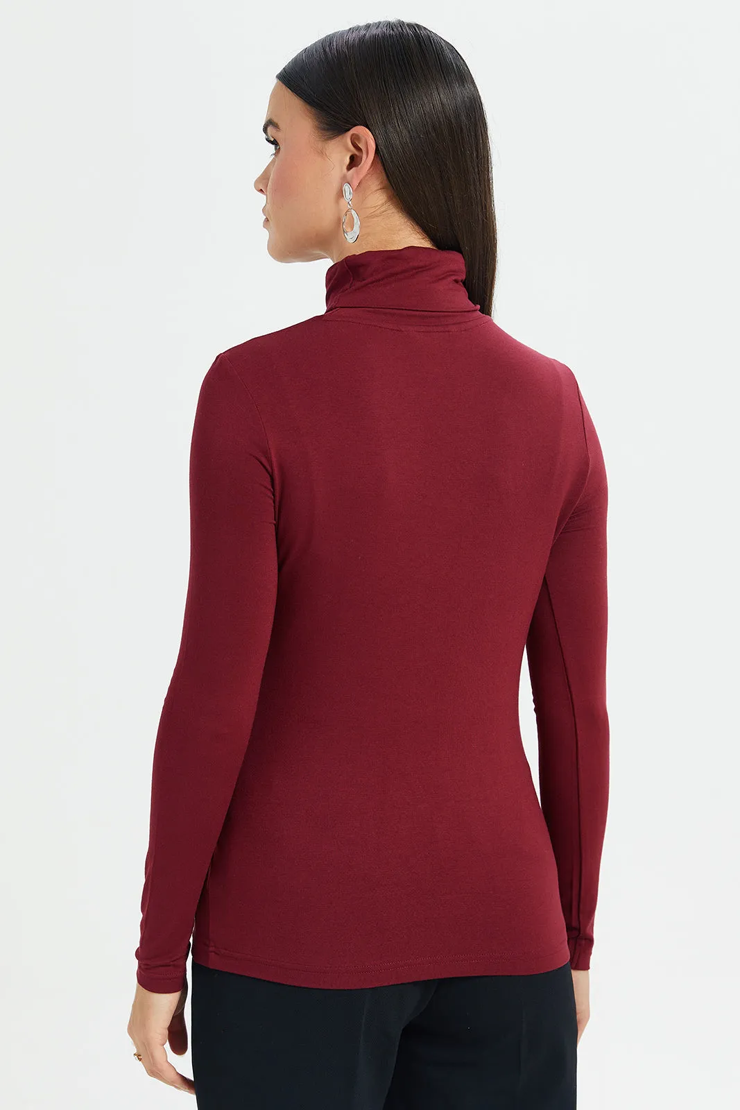 Women Burgundy Long Sleeve T-Shirt