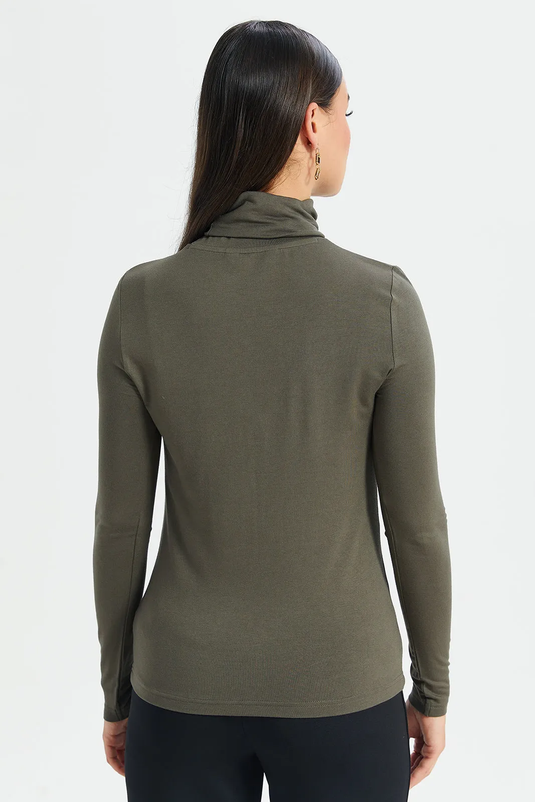 Women Olive Long Sleeve T-Shirt