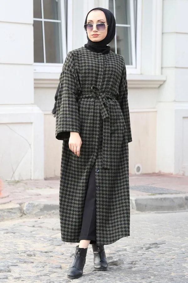 Women's Checkered Anthracite Stylish Cachet Coat