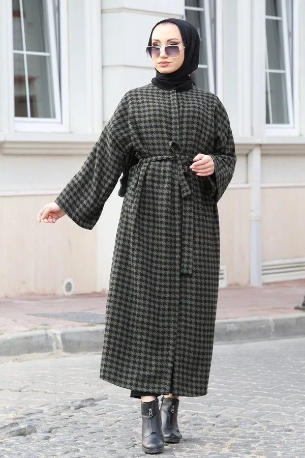 Women's Checkered Anthracite Stylish Cachet Coat