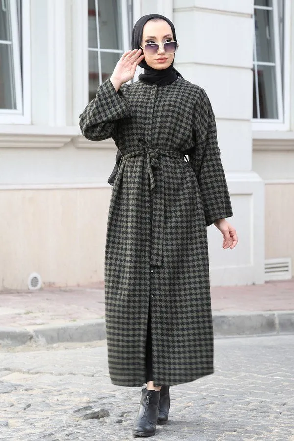 Women's Checkered Anthracite Stylish Cachet Coat