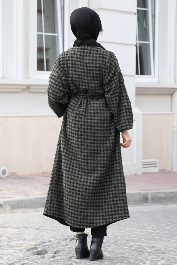 Women's Checkered Anthracite Stylish Cachet Coat