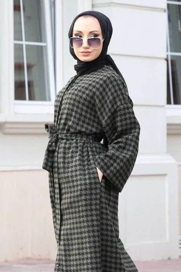 Women's Checkered Anthracite Stylish Cachet Coat