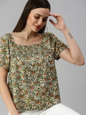 Women's Green Printed Tops