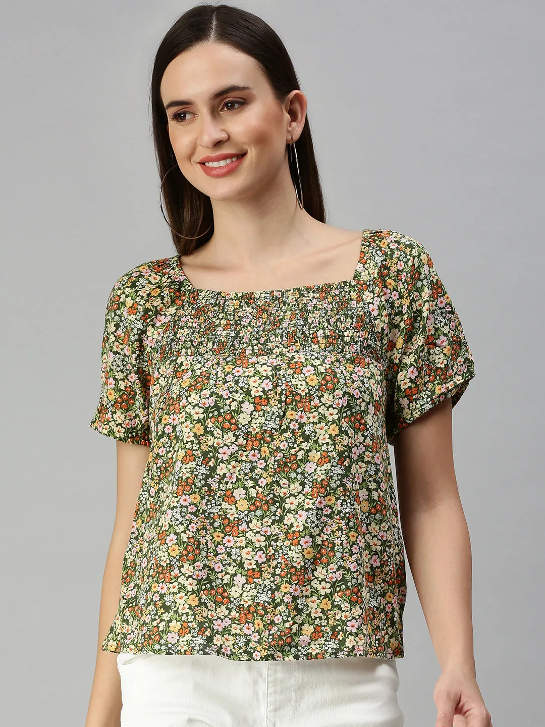 Women's Green Printed Tops