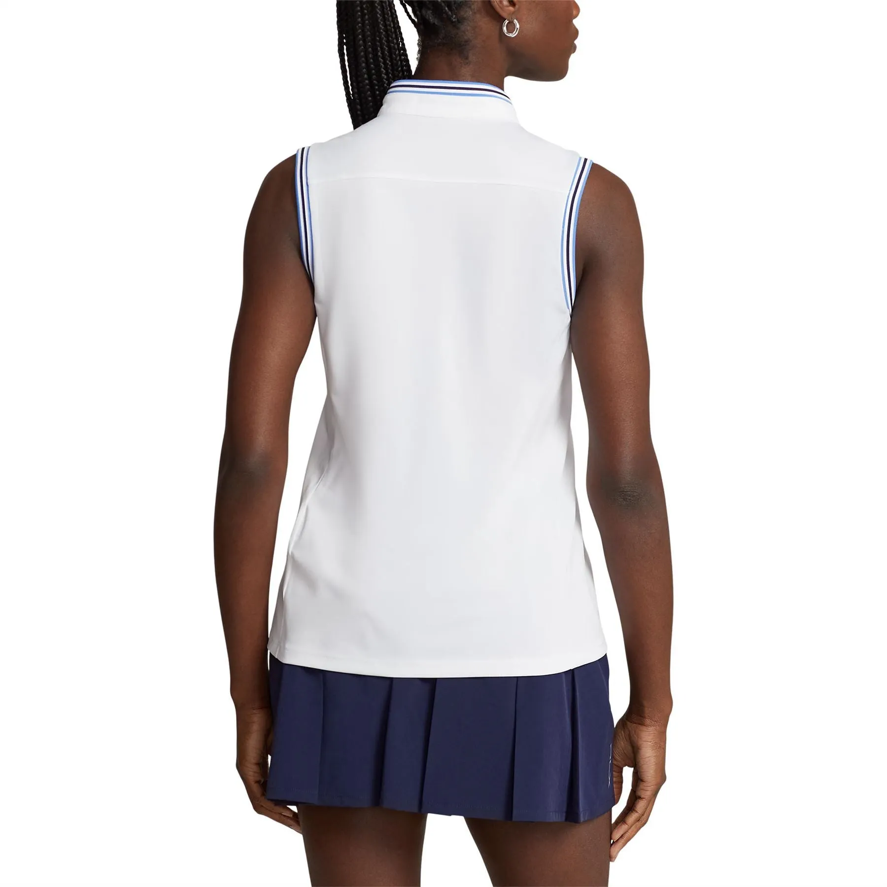 Womens Tailored Fit Pique Sleeveless Shirt Ceramic White/Refined Navy - SS24