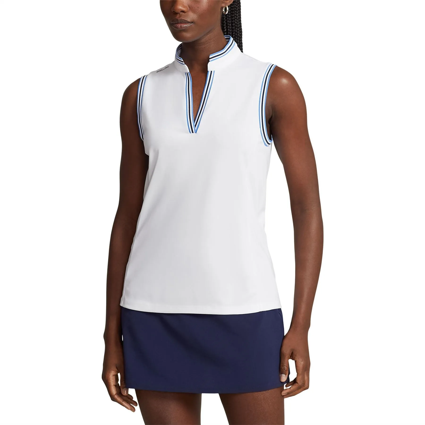 Womens Tailored Fit Pique Sleeveless Shirt Ceramic White/Refined Navy - SS24