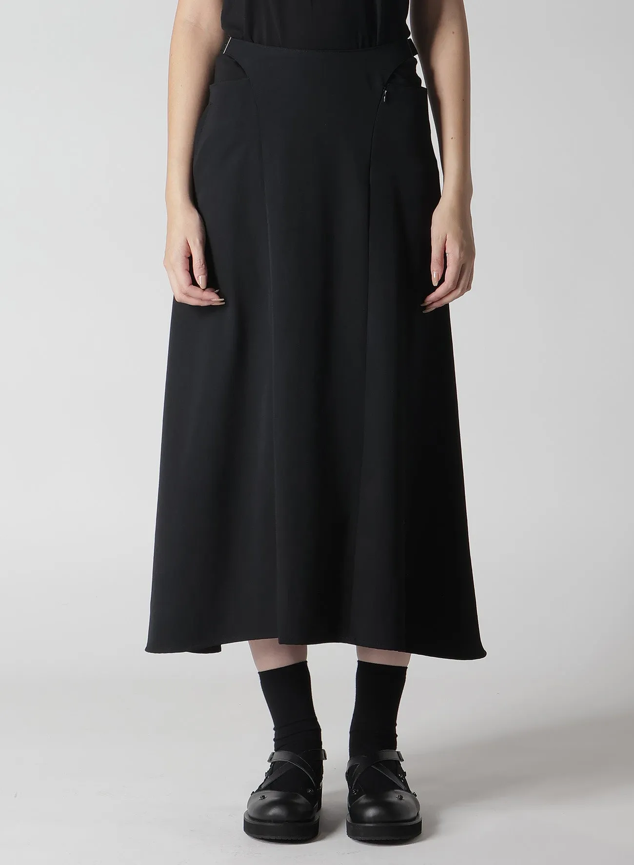 WOOL GABARDINE WAIST BELT SKIRT